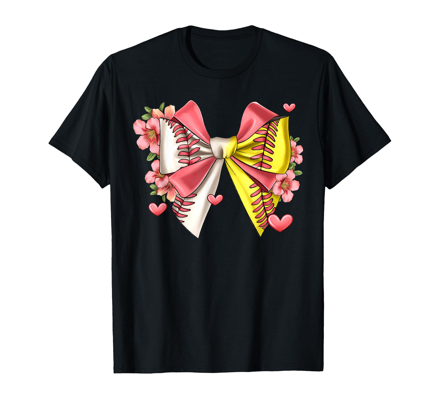 Baseball Coquette Bow Softball Flower T-Shirt - Custom Art Print Unisex - T-Shirt, Sweatshirt, Hoodie