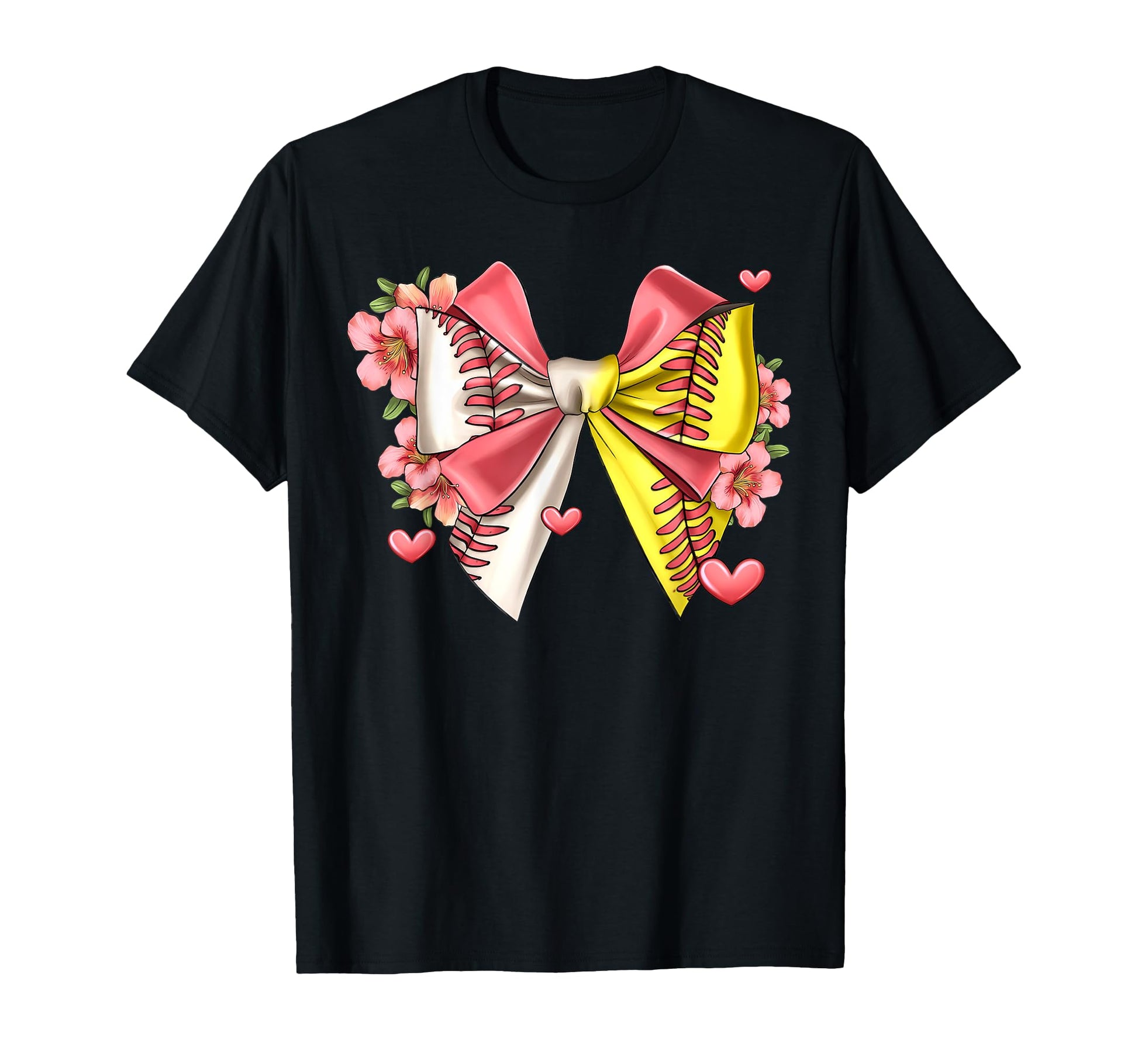Baseball Coquette Bow Softball Flower T-Shirt - Custom Art Print Unisex - T-Shirt, Sweatshirt, Hoodie