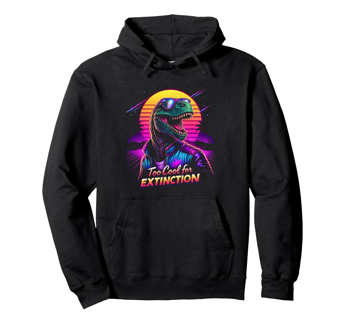 80S Synthwave T Rex Funny Hoodie - Custom Art Print for Adults - T-Shirt, Sweatshirt, Hoodie