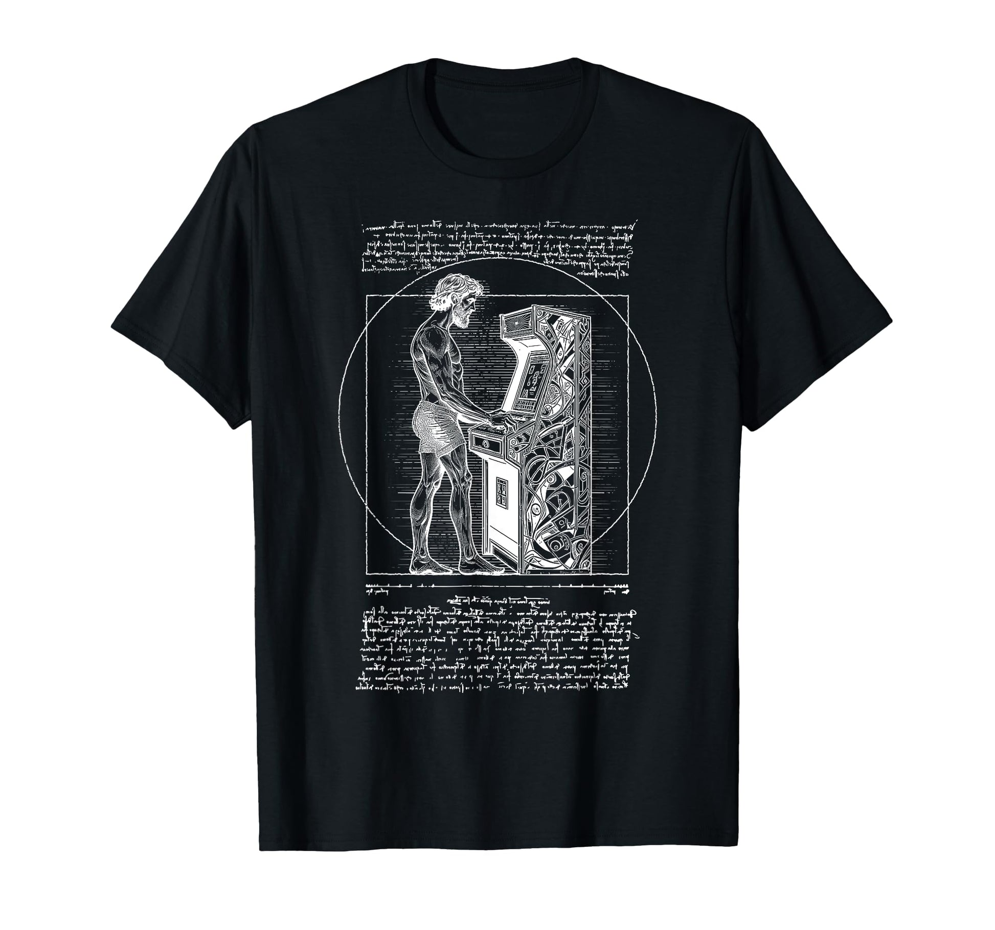 Arcade Gamer Vitruvian Leonardo Da T-Shirt - Fun Novelty Design for Adults - T-Shirt, Sweatshirt, Hoodie