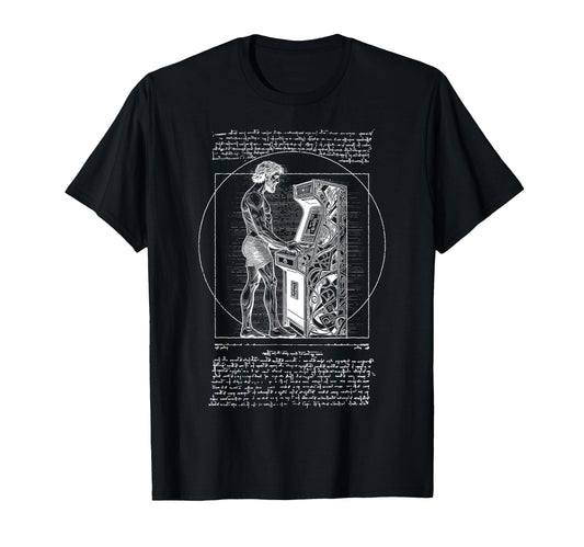 Arcade Gamer Vitruvian Leonardo Da T-Shirt - Fun Novelty Design for Adults - T-Shirt, Sweatshirt, Hoodie