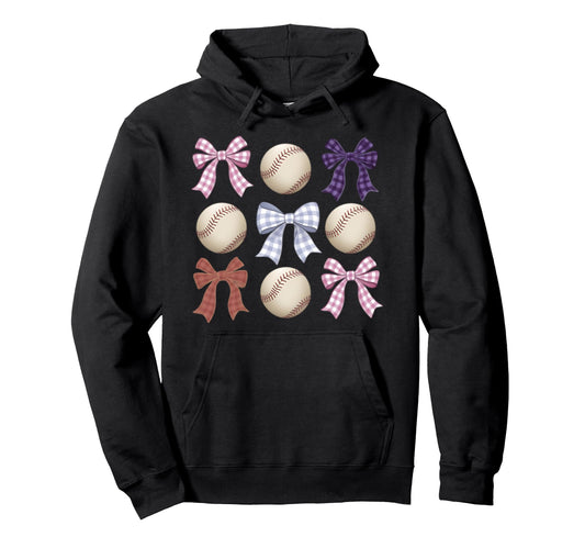 Baseball Coquette Bow Mom Sister Hoodie - Fun Novelty Design for Adults - T-Shirt, Sweatshirt, Hoodie