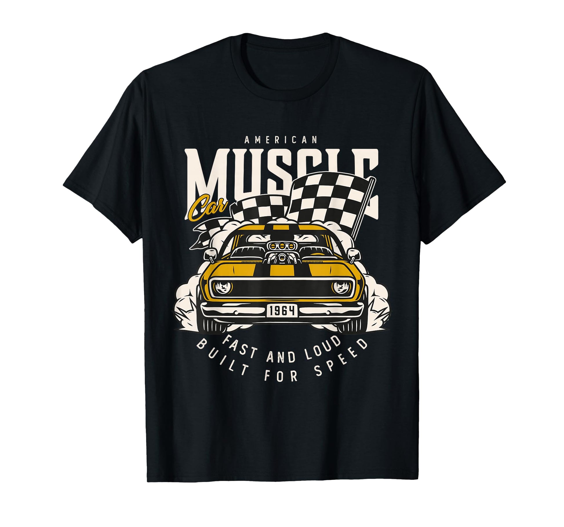 American Muscle Car Racing Flag T-Shirt - Casual Everyday Wear for Adults - T-Shirt, Sweatshirt, Hoodie