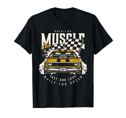 American Muscle Car Racing Flag T-Shirt - Casual Everyday Wear for Adults - T-Shirt, Sweatshirt, Hoodie