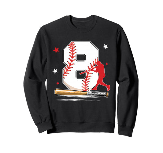 8 Years Old Baseball Birthday 8Th Bday Sweatshirt - Graphic Print Unisex - T-Shirt, Sweatshirt, Hoodie