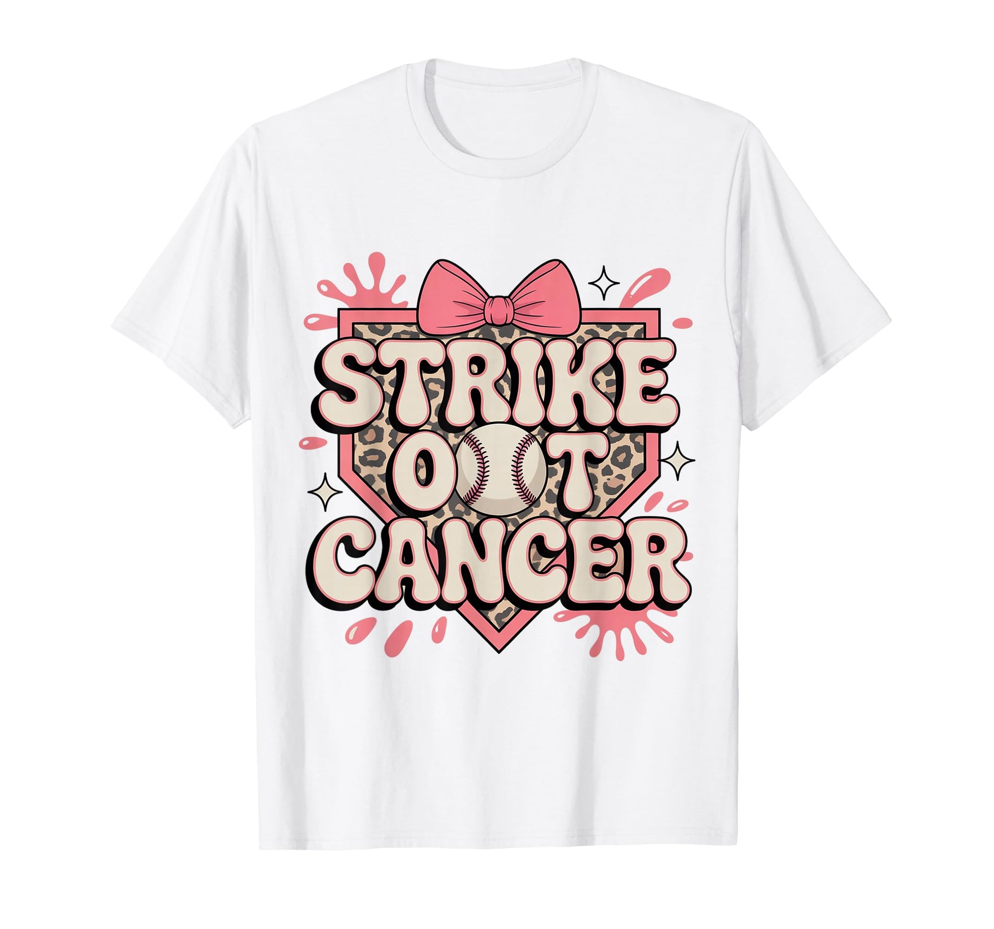 Strike Out Cancer Bow And Baseball Support T-Shirt - Trendy Graphic Unisex - T-Shirt, Sweatshirt, Hoodie