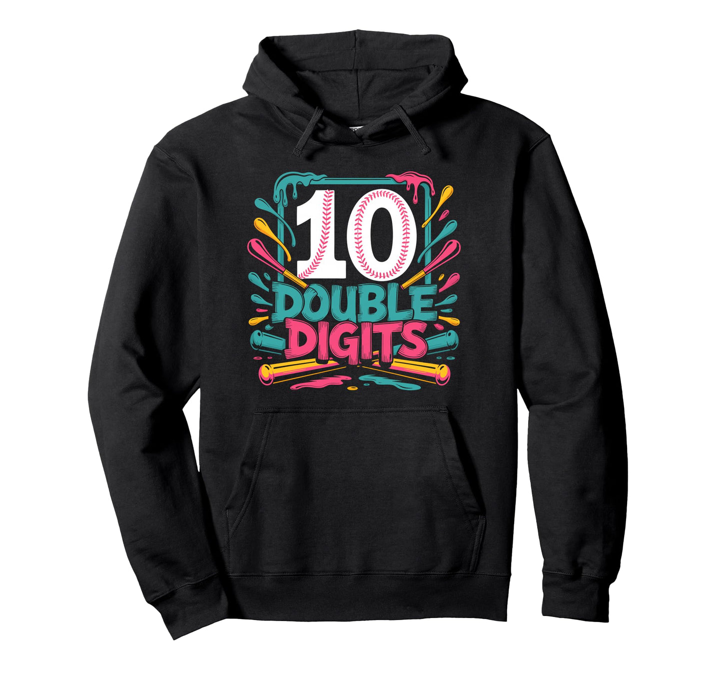 Baseball 10Th Birthday Double Digits Hoodie - Minimalist Print for Adults - T-Shirt, Sweatshirt, Hoodie