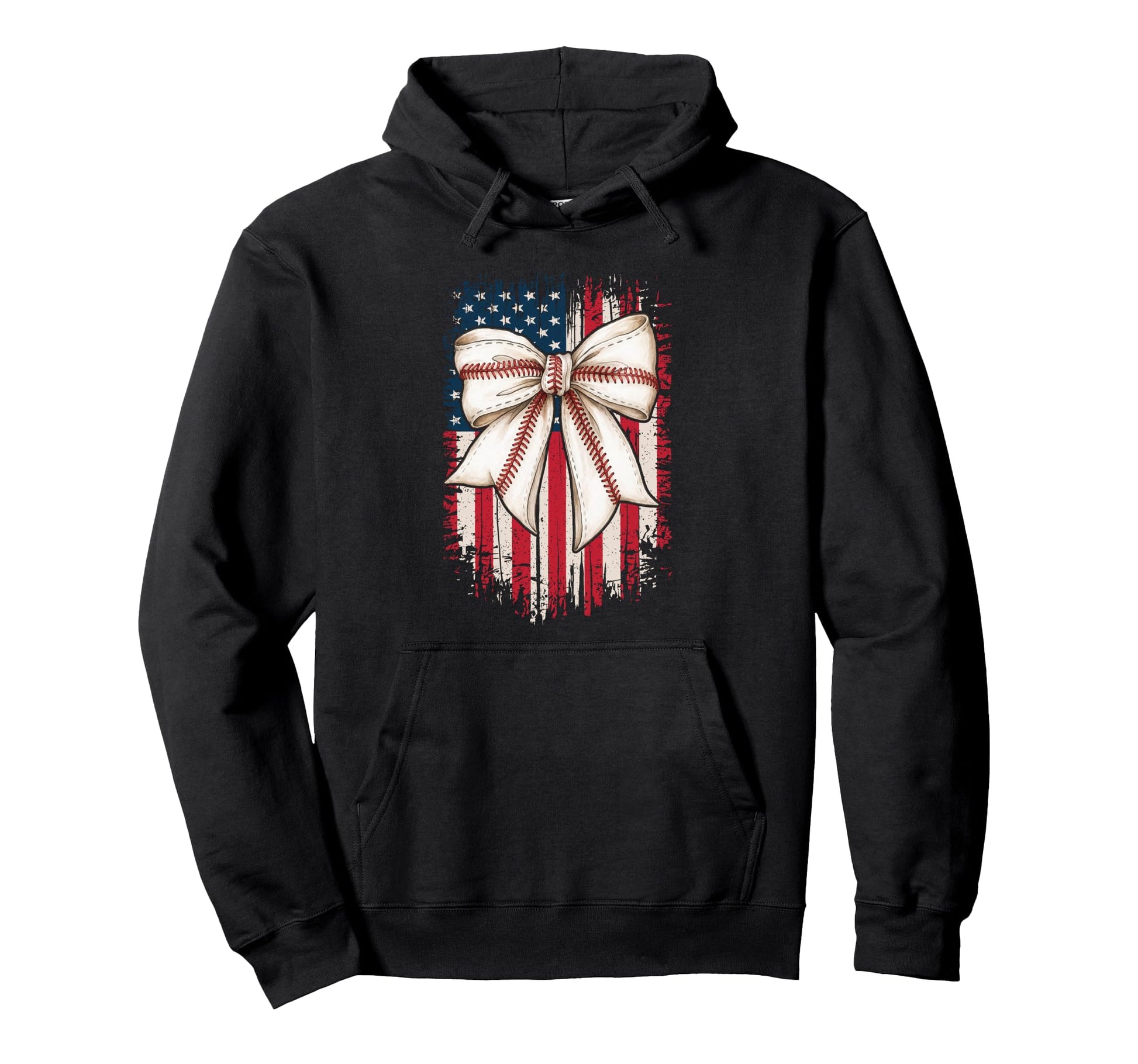 Baseball Bow Patriotic Usa Flag Hoodie - Novelty Apparel for Adults - T-Shirt, Sweatshirt, Hoodie