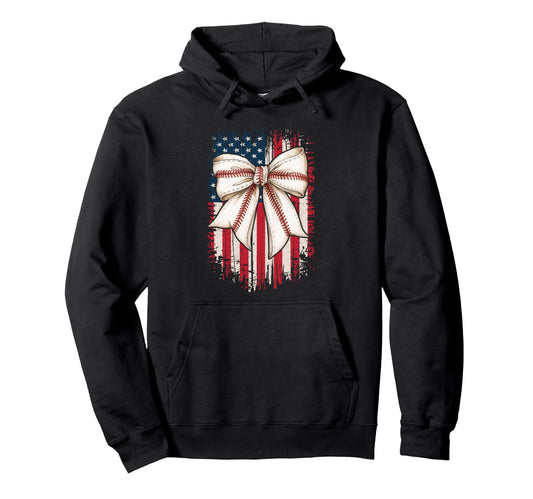 Baseball Bow Patriotic Usa Flag Hoodie - Novelty Apparel for Adults - T-Shirt, Sweatshirt, Hoodie