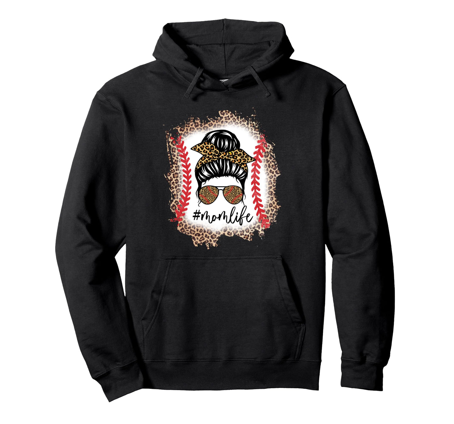 Mom Life Baseball Mom Messy Bun Hoodie - Minimalist Print for Adults - T-Shirt, Sweatshirt, Hoodie