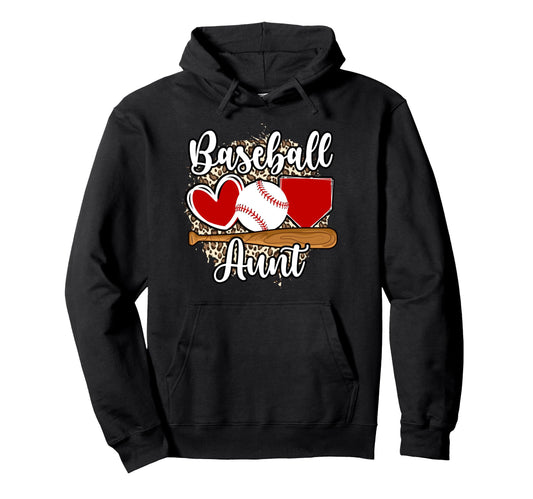 Baseball Aunt Leopard Aunt Baseball Hoodie - Unique Graphic for Adults - T-Shirt, Sweatshirt, Hoodie