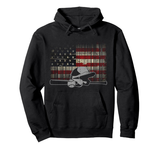 American Flag Baseball Baseball Hoodie - Fun Novelty Design for Adults - T-Shirt, Sweatshirt, Hoodie