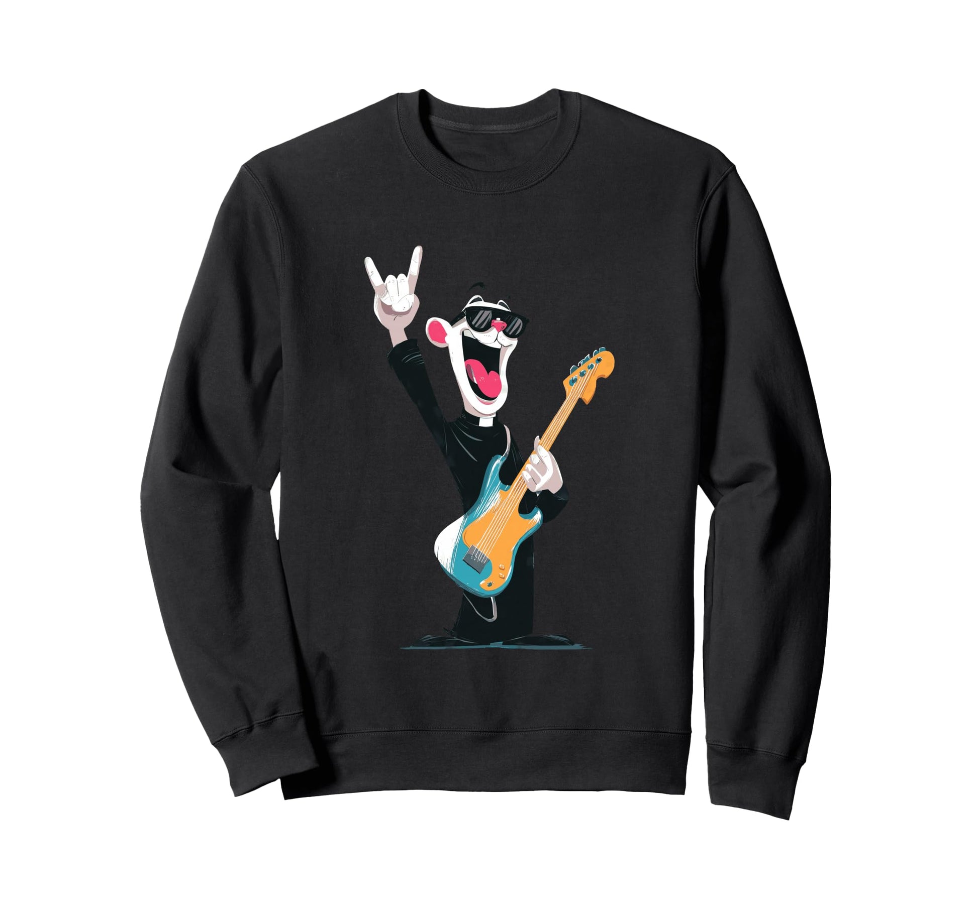 Funny Cartoon Bear Guitar Player Rock Sweatshirt - Minimalist Print Unisex - T-Shirt, Sweatshirt, Hoodie