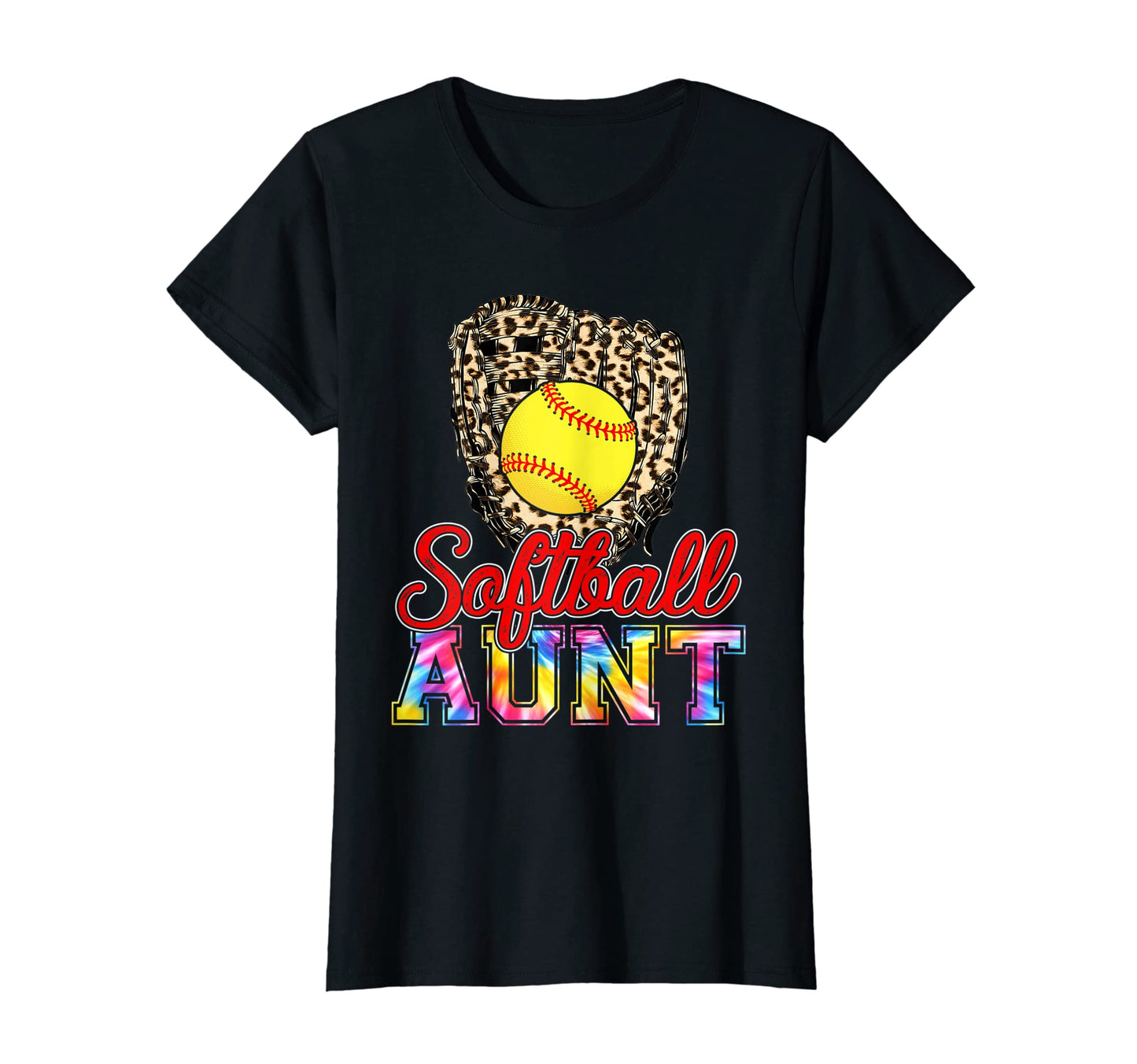Womens Tie Dye Softball Aunt Leopard T-Shirt - Unique Graphic Unisex - T-Shirt, Sweatshirt, Hoodie