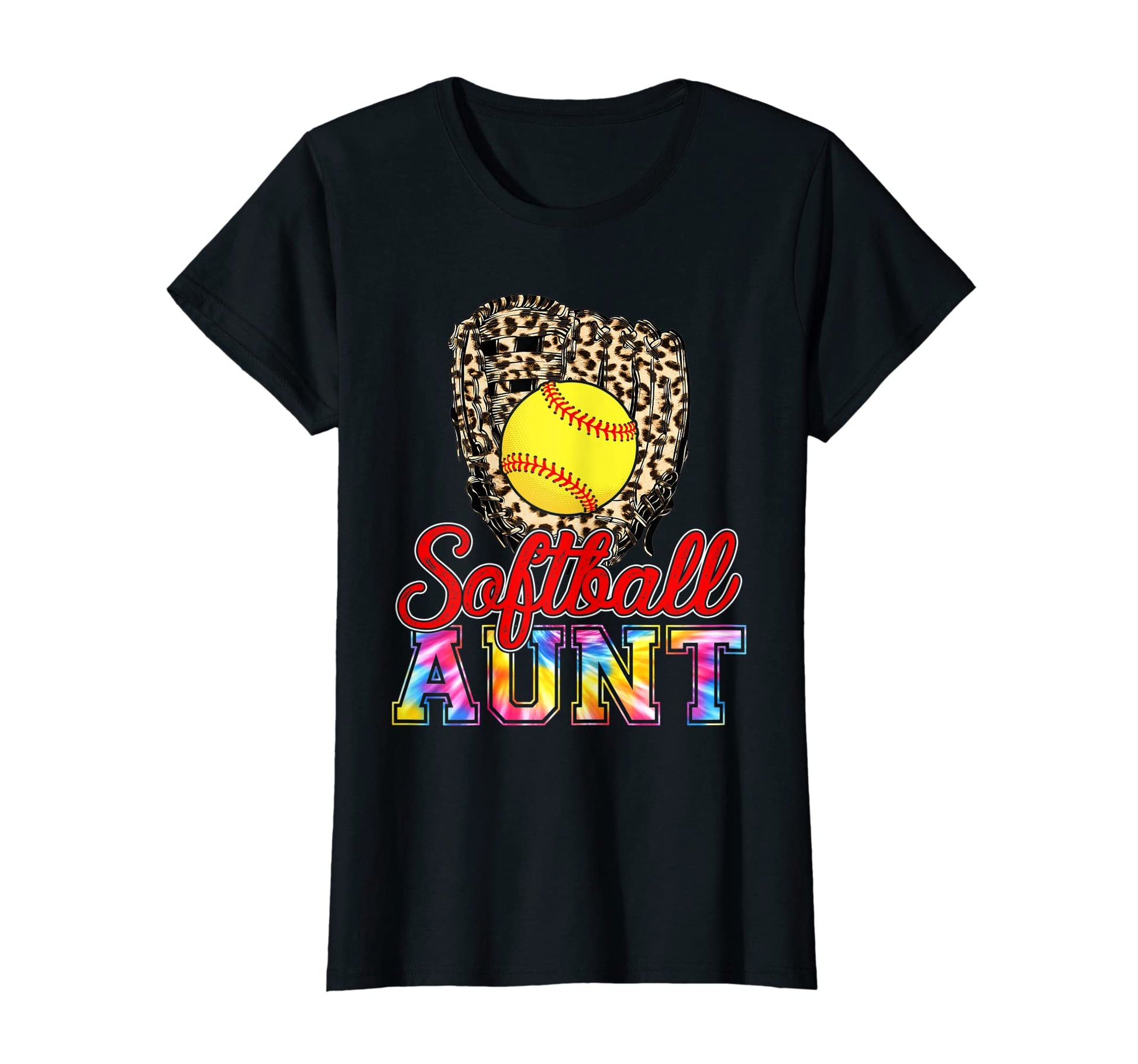 Womens Tie Dye Softball Aunt Leopard T-Shirt - Unique Graphic Unisex - T-Shirt, Sweatshirt, Hoodie
