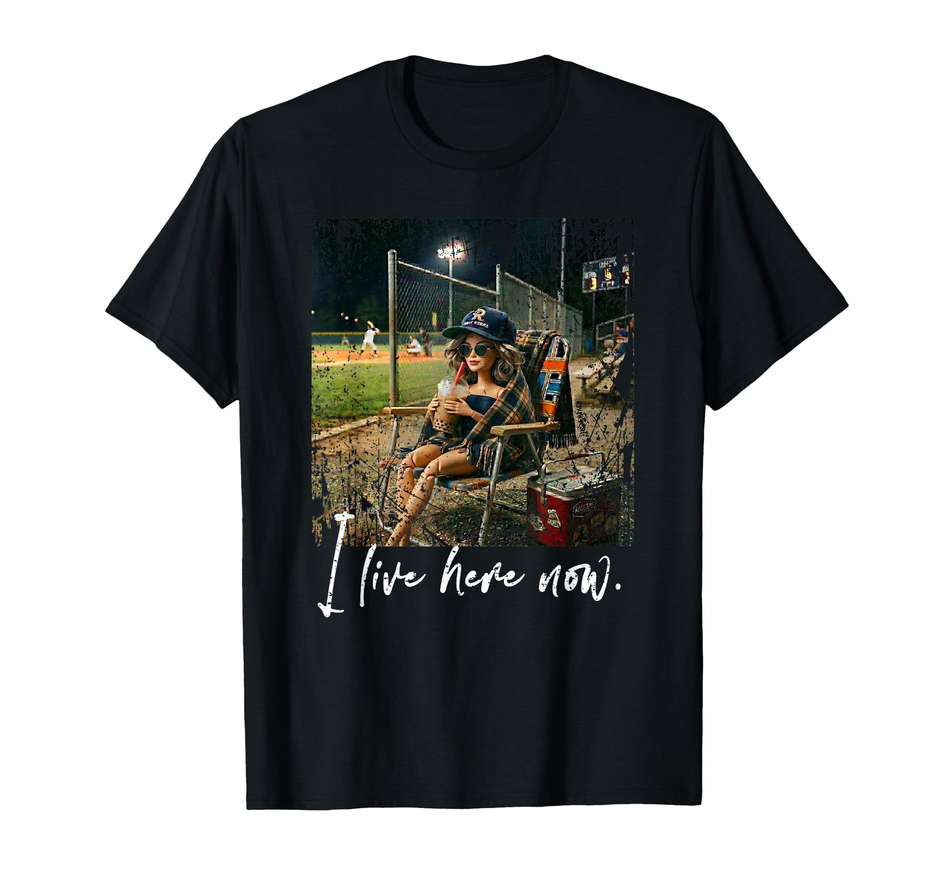 Distressed I Live Here Now Baseball Doll T-Shirt - Graphic Print Unisex - T-Shirt, Sweatshirt, Hoodie