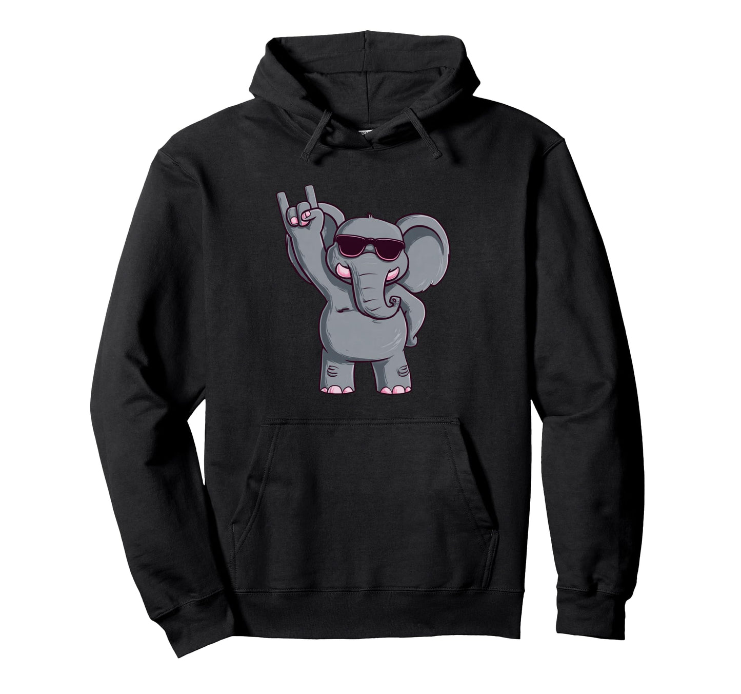 Cartoon Elephant Rock Hand Sign Punk Hoodie - Fun Novelty Design Unisex - T-Shirt, Sweatshirt, Hoodie