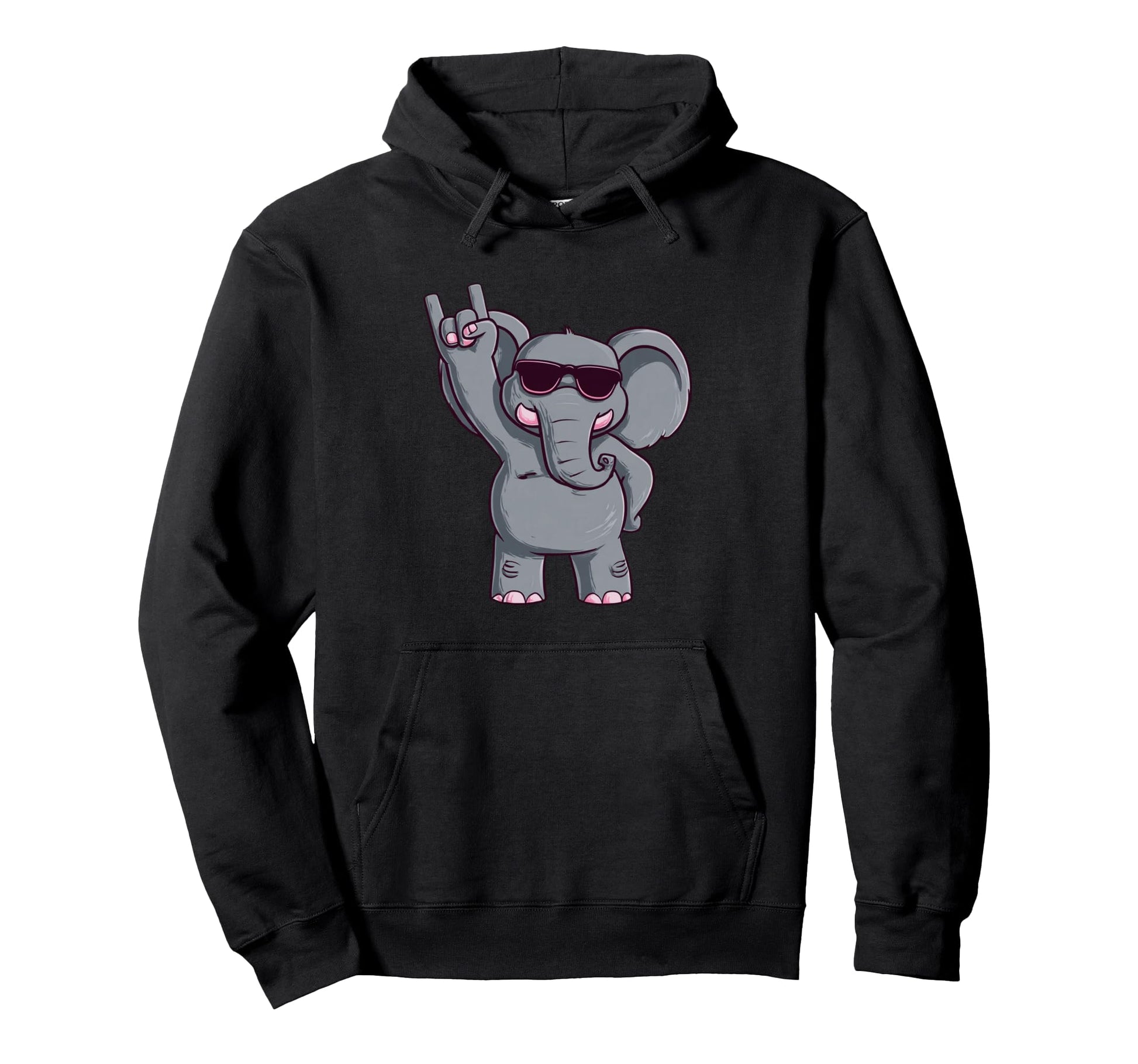 Cartoon Elephant Rock Hand Sign Punk Hoodie - Fun Novelty Design Unisex - T-Shirt, Sweatshirt, Hoodie