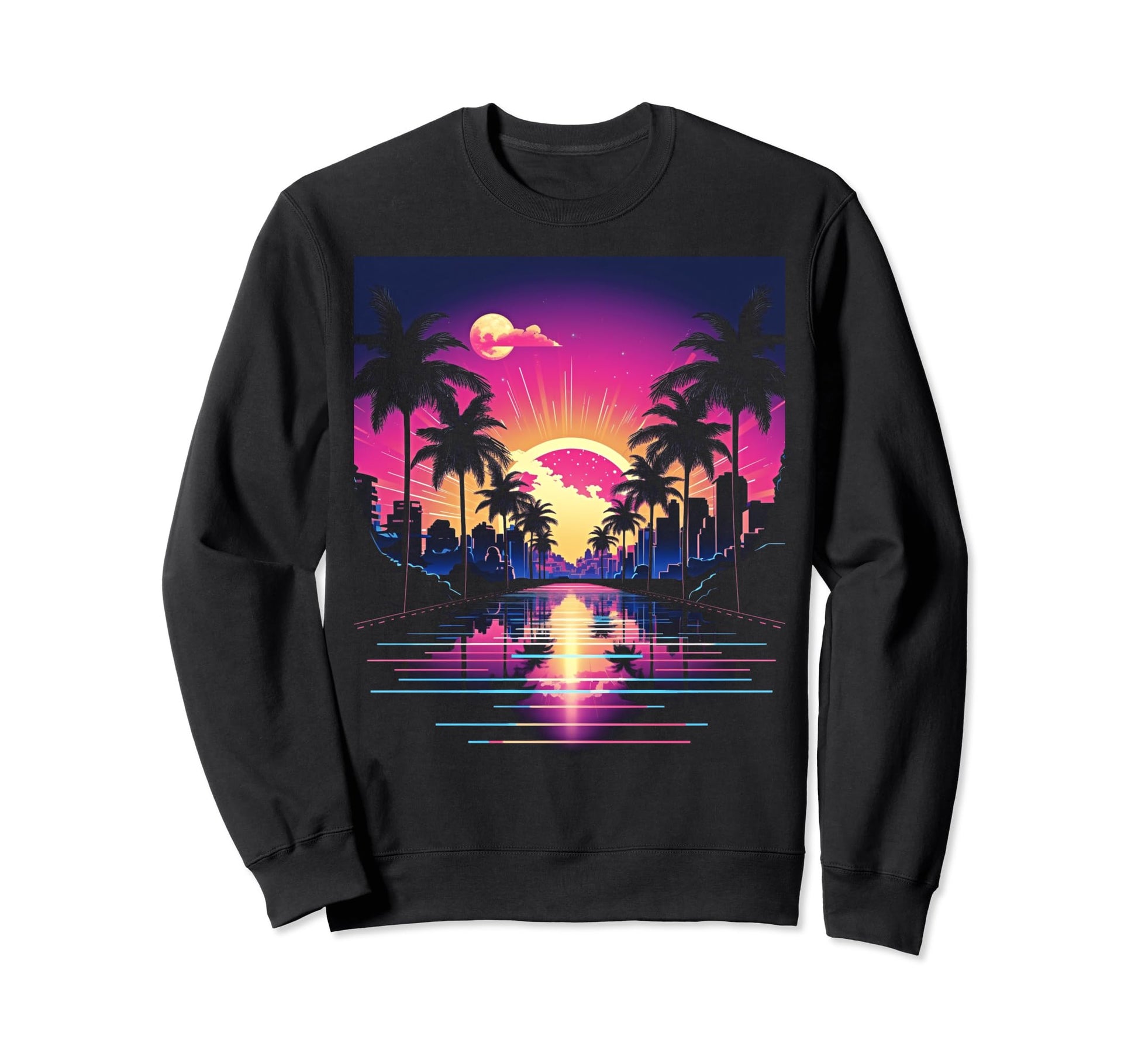 Vaporwave Cityscape 80S Synthwave Sweatshirt - Aesthetic Graphic Men Women - T-Shirt, Sweatshirt, Hoodie