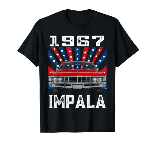 American Flag 1967 67 Impala Old T-Shirt - Aesthetic Graphic for Adults - T-Shirt, Sweatshirt, Hoodie