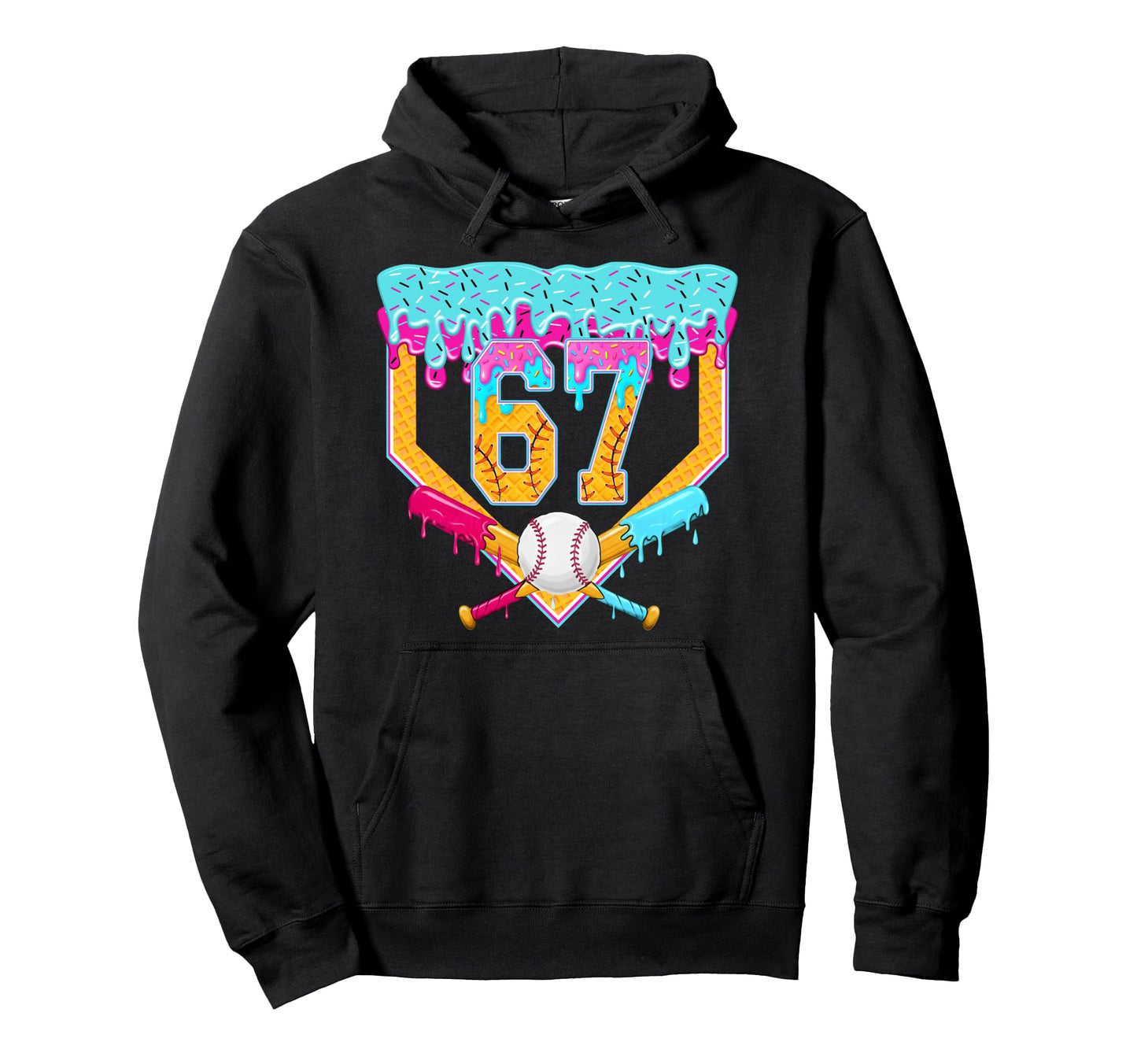 Baseball Drip Ice Cream Number 67 Hoodie - Fun Novelty Design Men Women - T-Shirt, Sweatshirt, Hoodie
