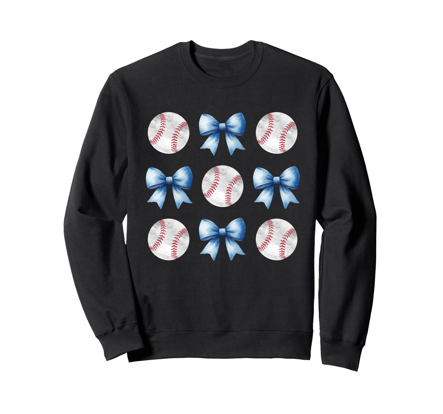 Baseballs Light Blue Bows Ball Mom Sweatshirt - Trendy Graphic Unisex - T-Shirt, Sweatshirt, Hoodie