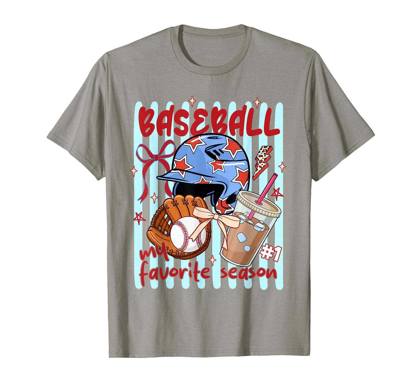 Baseball My Favorite Season Striped Bow T-Shirt - Graphic Print for Adults - T-Shirt, Sweatshirt, Hoodie