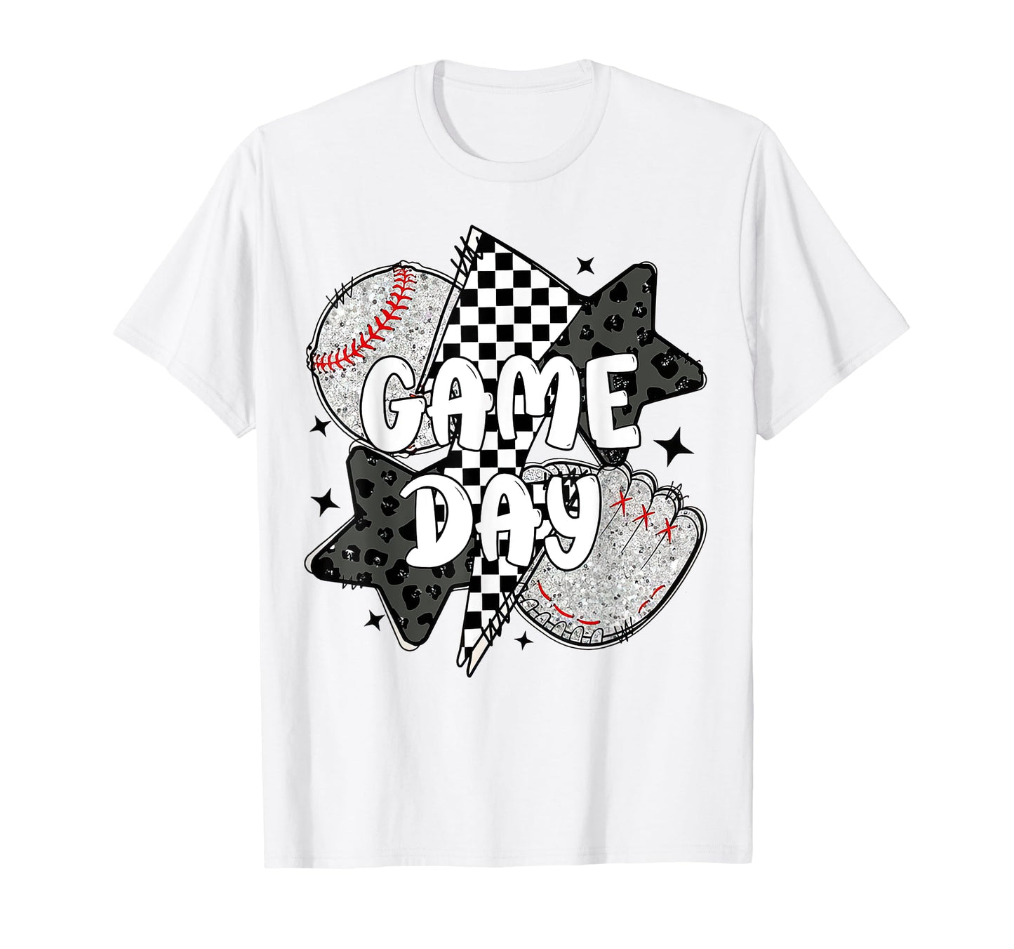 Checkered Game Day Baseball Leopard T-Shirt - Trendy Graphic for Adults - T-Shirt, Sweatshirt, Hoodie
