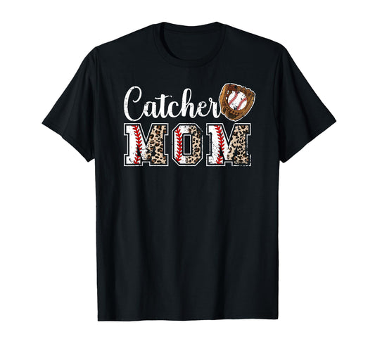 Baseball Catcher Mom Leopard Mom T-Shirt - Graphic Print Men Women - T-Shirt, Sweatshirt, Hoodie