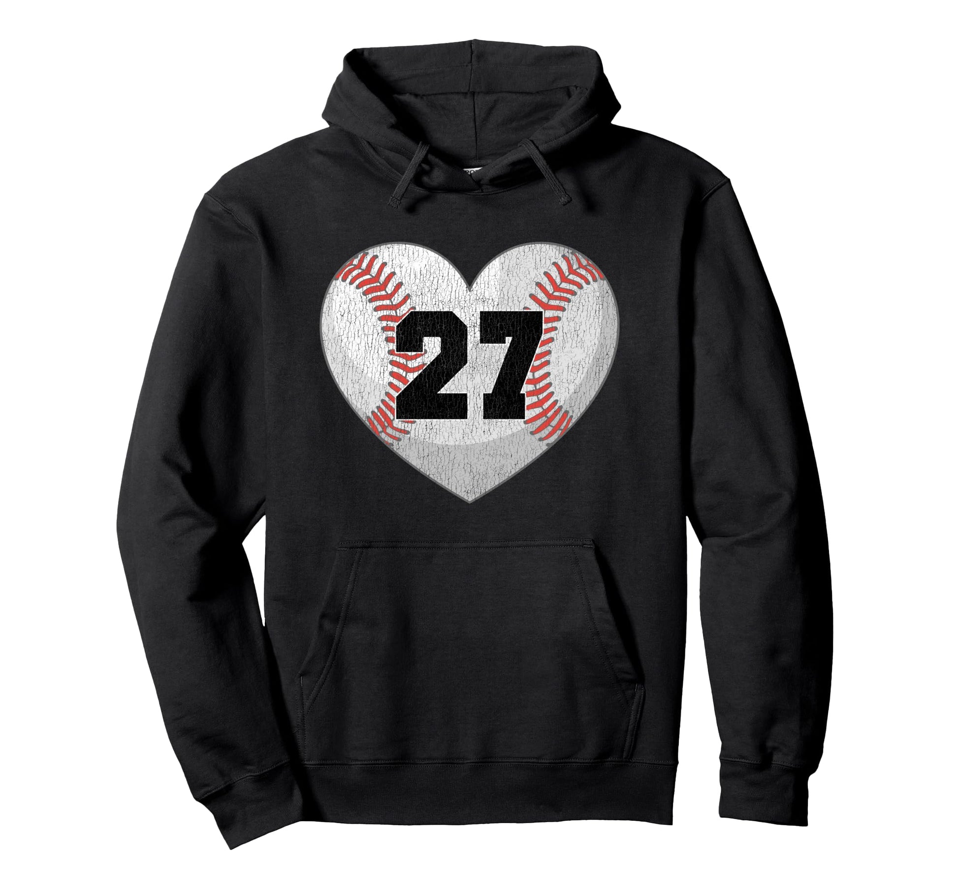 Baseball Number 27 Distressed Heart Hoodie - Minimalist Print for Adults - T-Shirt, Sweatshirt, Hoodie