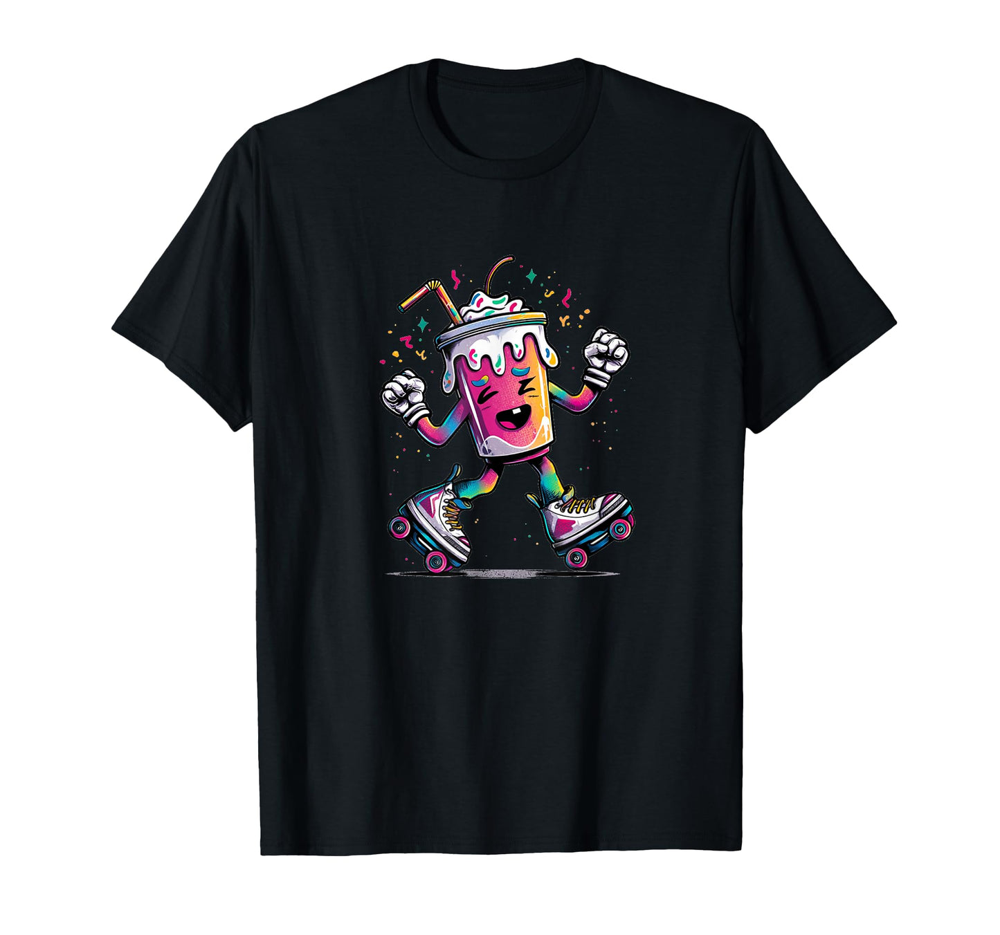 Funny Milkshake Roller Skates Disco And Fans T-Shirt - Graphic Print Unisex - T-Shirt, Sweatshirt, Hoodie