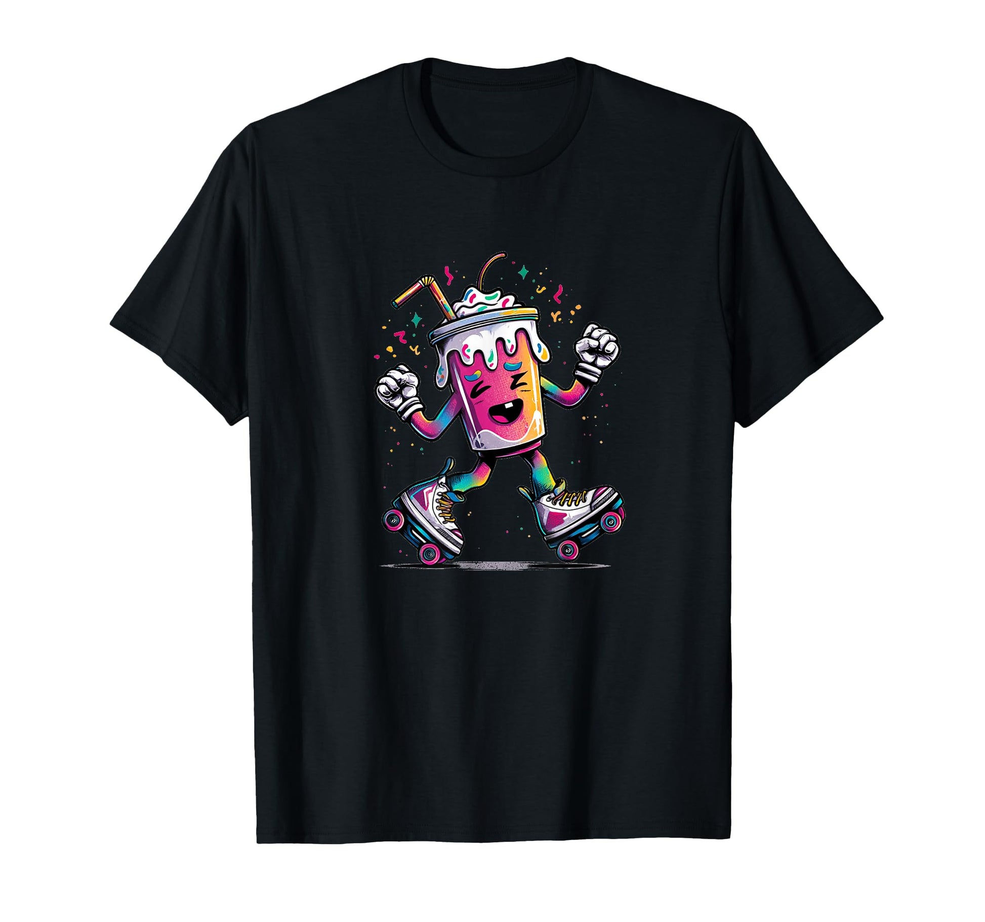 Funny Milkshake Roller Skates Disco And Fans T-Shirt - Graphic Print Unisex - T-Shirt, Sweatshirt, Hoodie