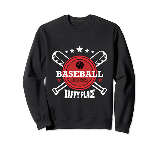 Baseball Happy Place Baseball Sweatshirt - Casual Everyday Wear for Adults - T-Shirt, Sweatshirt, Hoodie