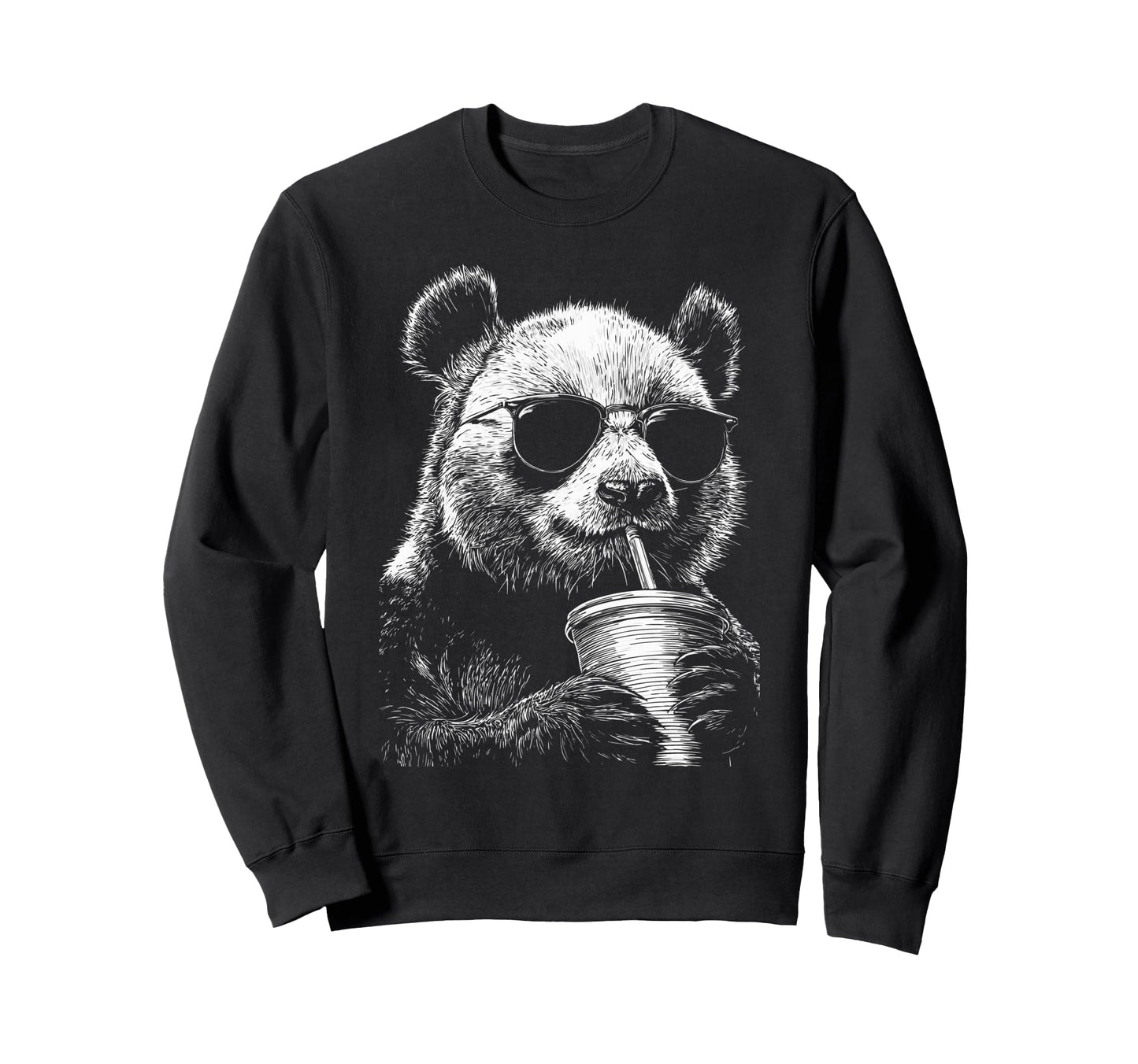 Panda Drinking Iced Coffee Funny Sweatshirt - Unique Graphic Men Women - T-Shirt, Sweatshirt, Hoodie
