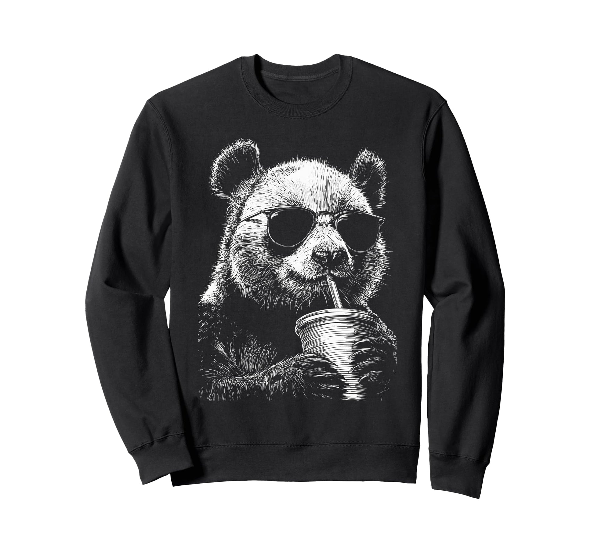 Panda Drinking Iced Coffee Funny Sweatshirt - Unique Graphic Men Women - T-Shirt, Sweatshirt, Hoodie