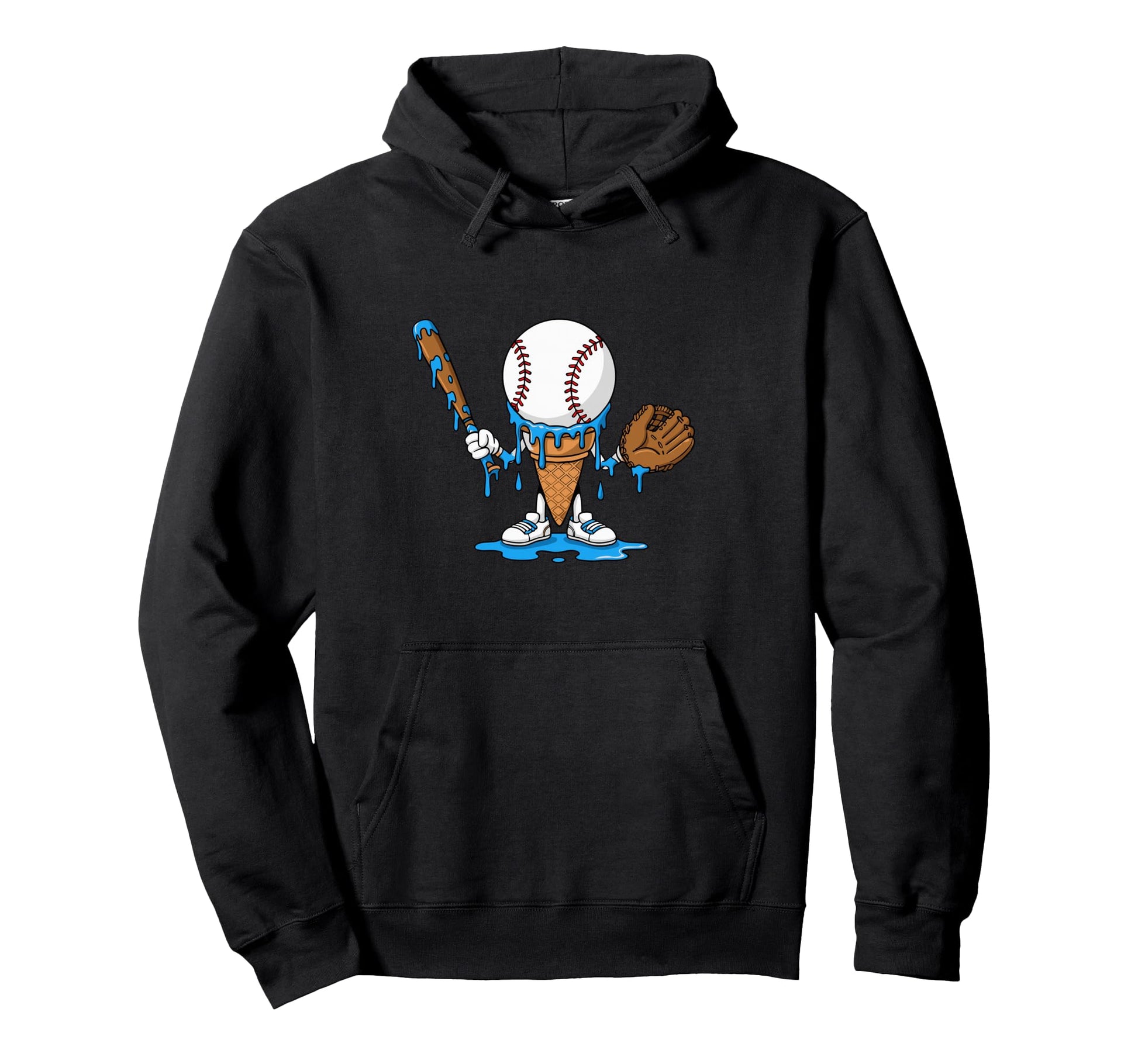 Funny Baseball Ice Cream Cone Player Hoodie - Minimalist Print for Adults - T-Shirt, Sweatshirt, Hoodie