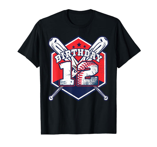 12 Years Old 12Th Baseball Birthday T-Shirt - Graphic Print Men Women - T-Shirt, Sweatshirt, Hoodie