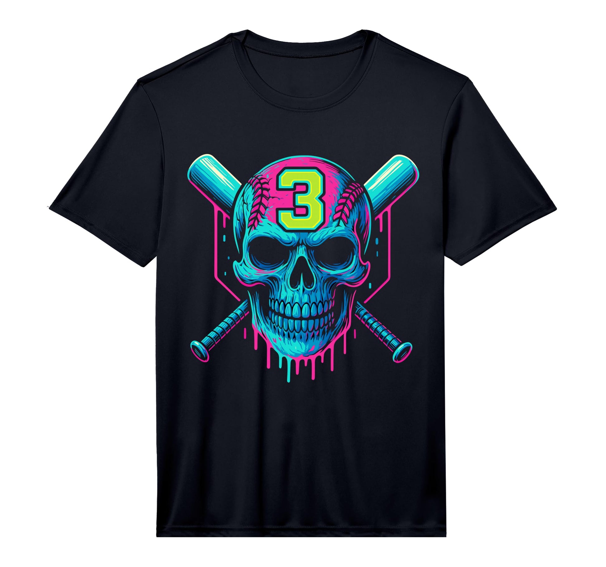 Mens Baseball Skull Drip 3Rd T-Shirt - Casual Everyday Wear for Adults - T-Shirt, Sweatshirt, Hoodie
