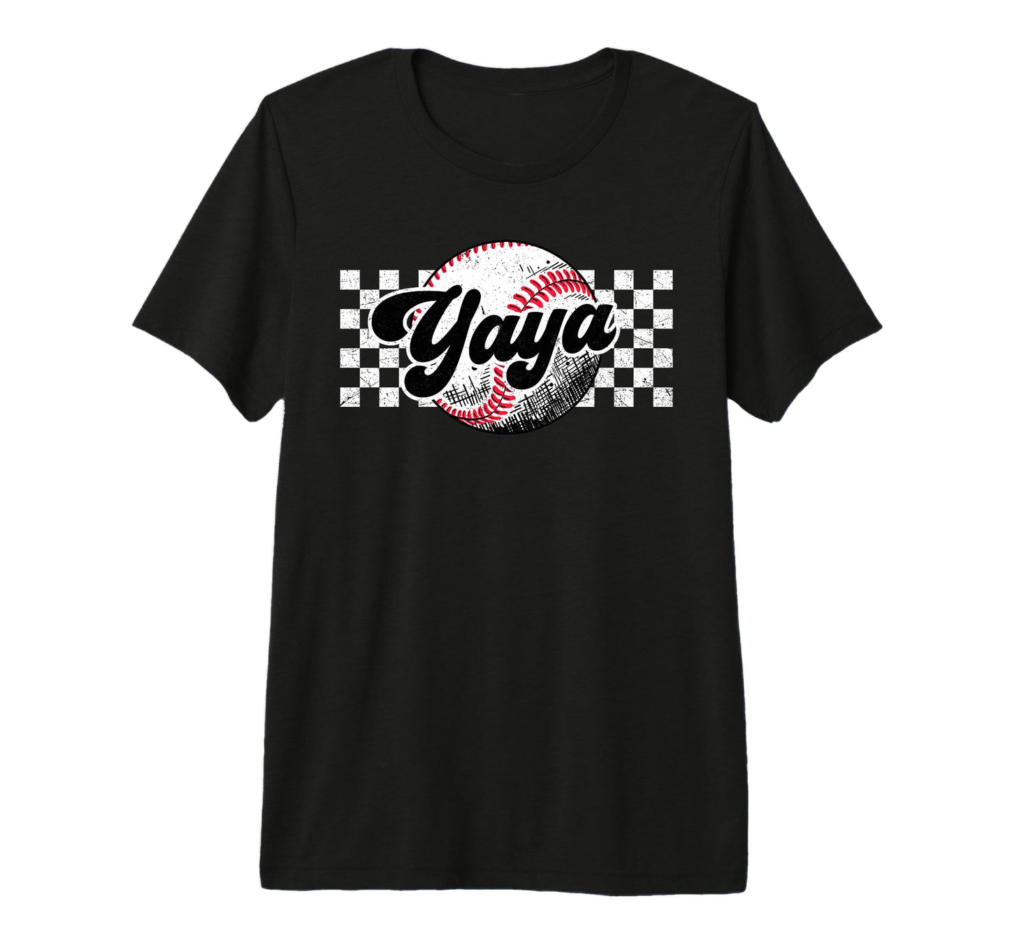 Baseball Yaya T Ball Yaya Checkered T-Shirt - Graphic Print for Adults - T-Shirt, Sweatshirt, Hoodie
