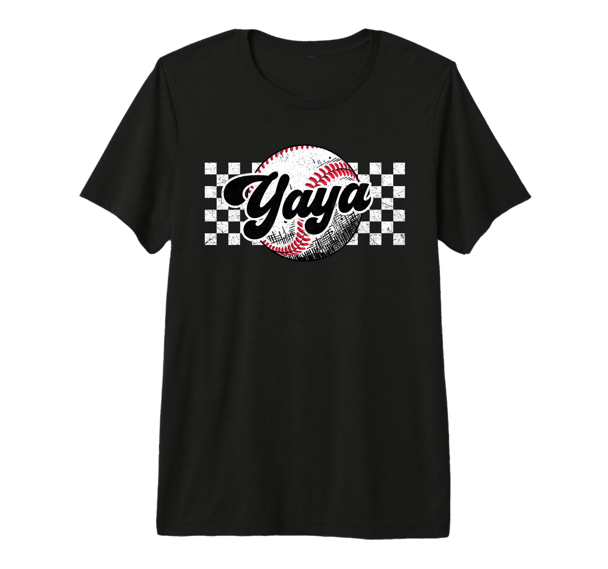 Baseball Yaya T Ball Yaya Checkered T-Shirt - Graphic Print for Adults - T-Shirt, Sweatshirt, Hoodie