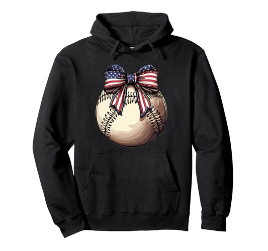 American Baseball Coquette Bow Hoodie - Casual Everyday Wear Men Women - T-Shirt, Sweatshirt, Hoodie