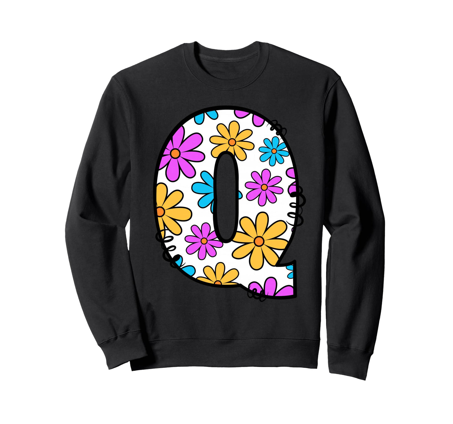 Letter Q Floral Daisy Alphabet Sweatshirt - Custom Art Print Men Women - T-Shirt, Sweatshirt, Hoodie