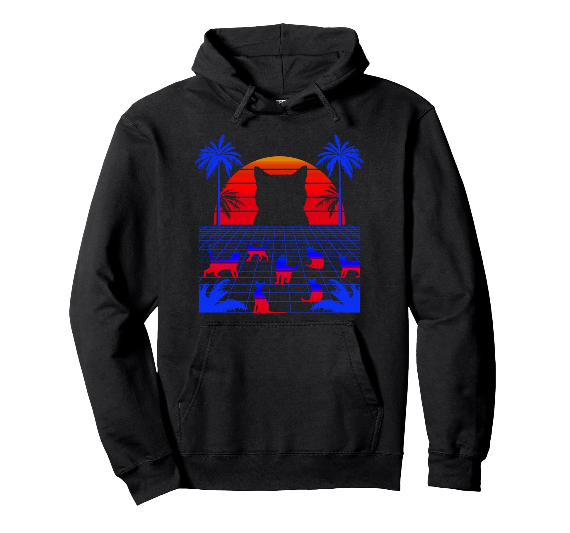 Vaporwave Cats Synthwave Future Sunset Hoodie - Novelty Apparel Men Women - T-Shirt, Sweatshirt, Hoodie