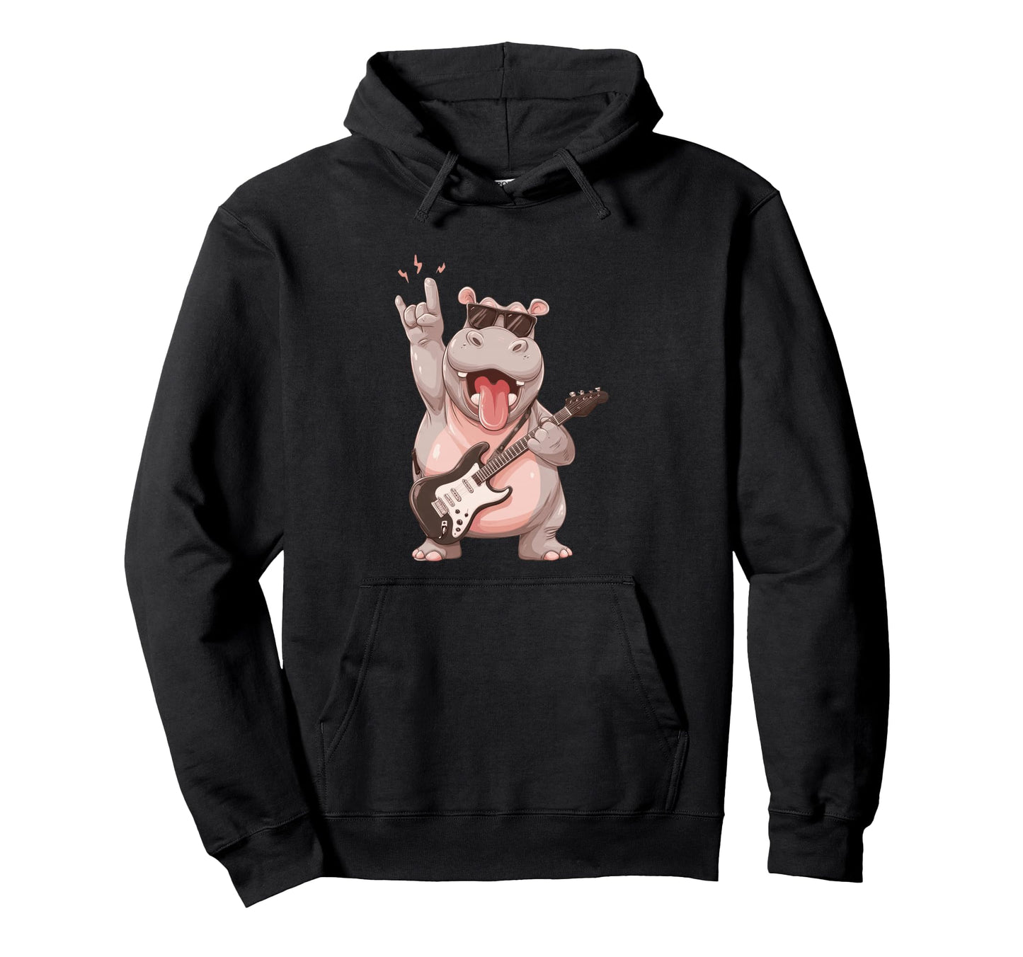 Hippo Rock Music Guitarist Funny Animal Hoodie - Unique Graphic Unisex - T-Shirt, Sweatshirt, Hoodie