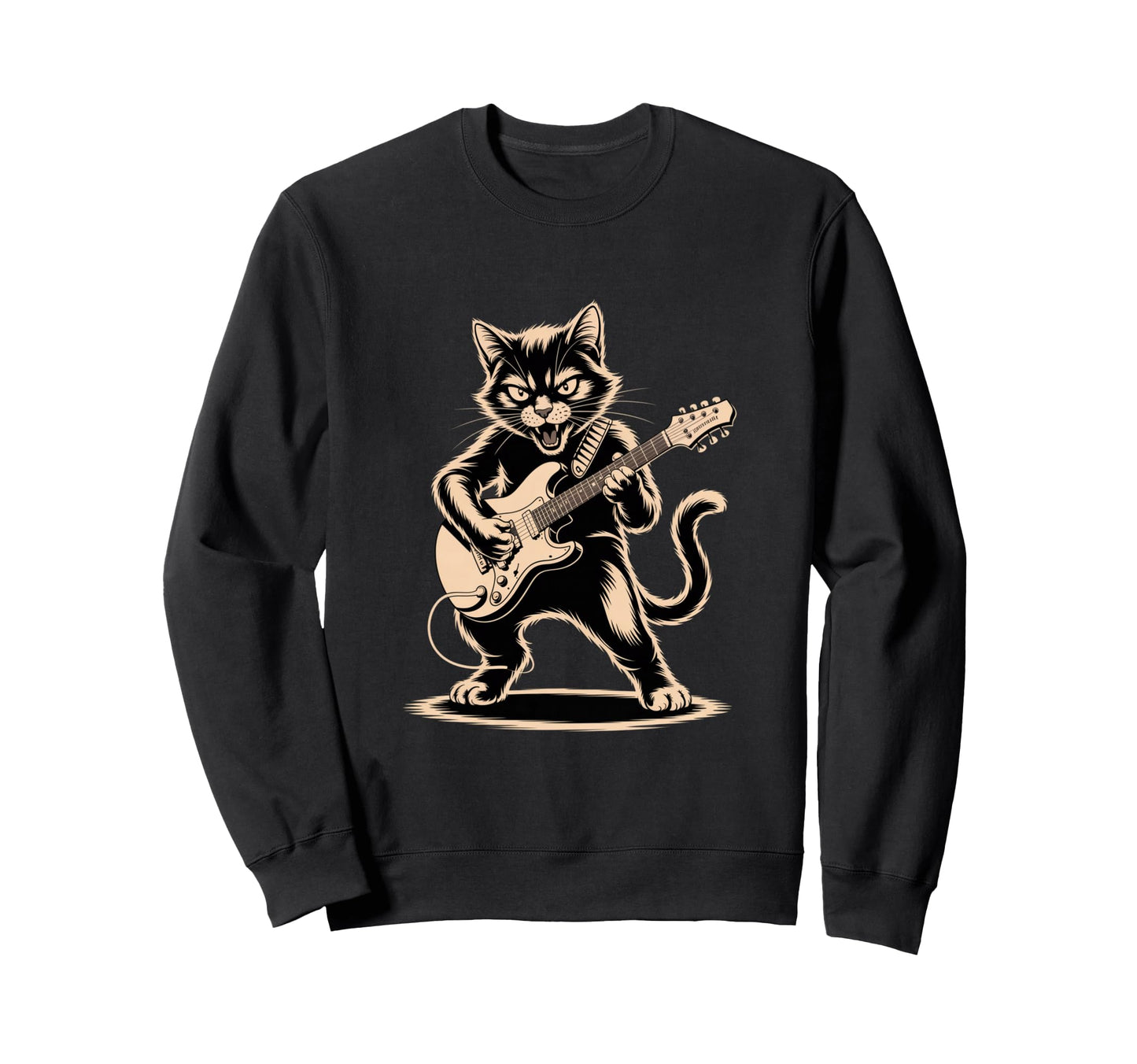 Cat Playing Loud Electric Guitar Sweatshirt - Streetwear Style Unisex - T-Shirt, Sweatshirt, Hoodie