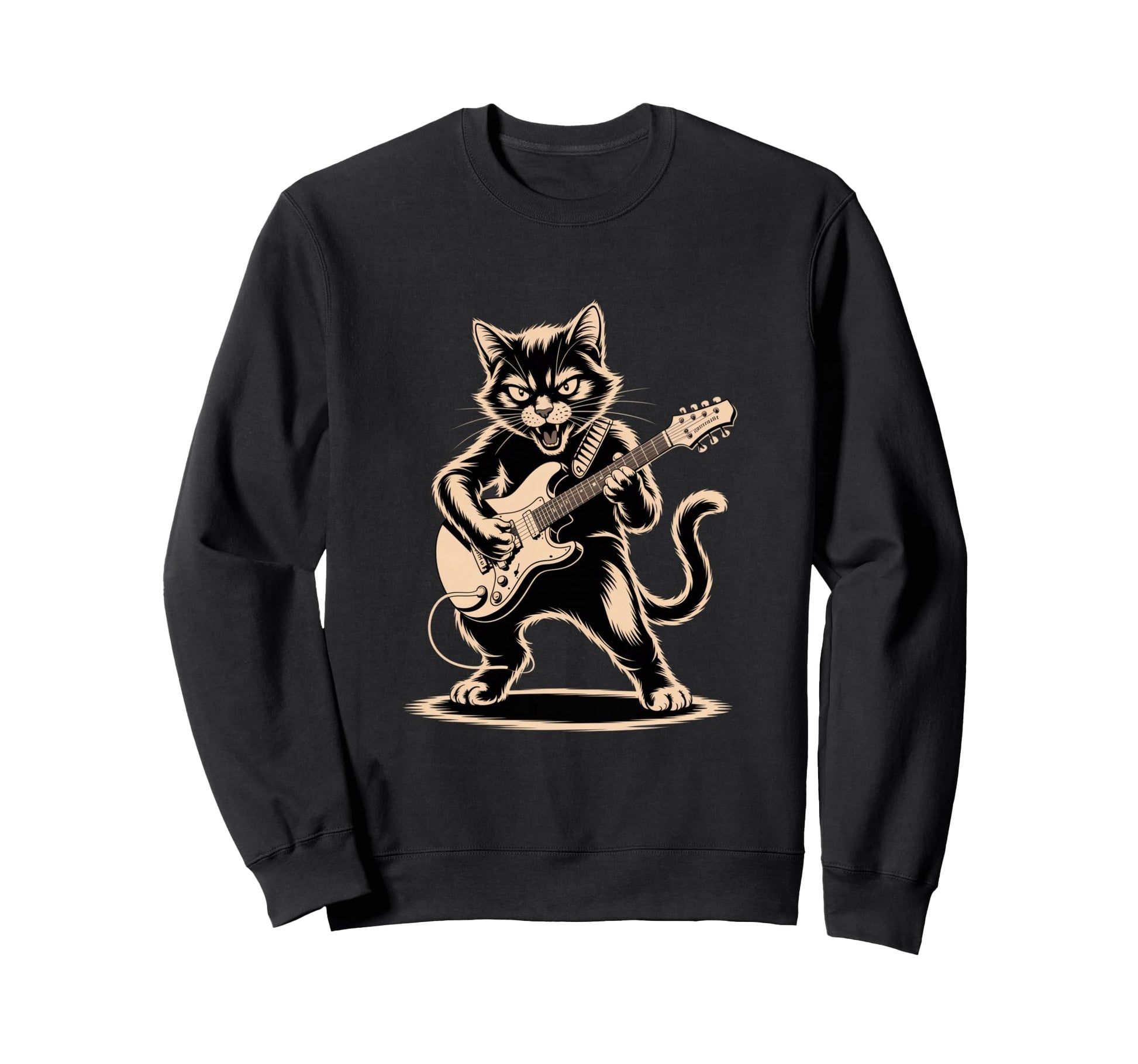 Cat Playing Loud Electric Guitar Sweatshirt - Streetwear Style Unisex - T-Shirt, Sweatshirt, Hoodie