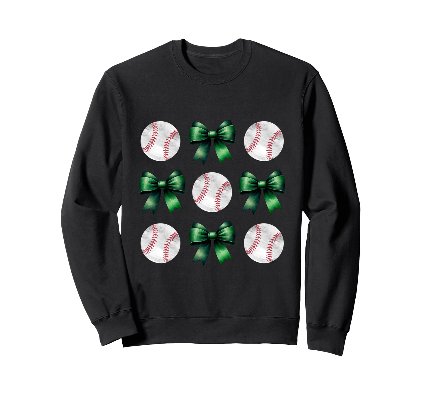 Baseballs Green Bows Ball Mom Sweatshirt - Aesthetic Graphic for Adults - T-Shirt, Sweatshirt, Hoodie