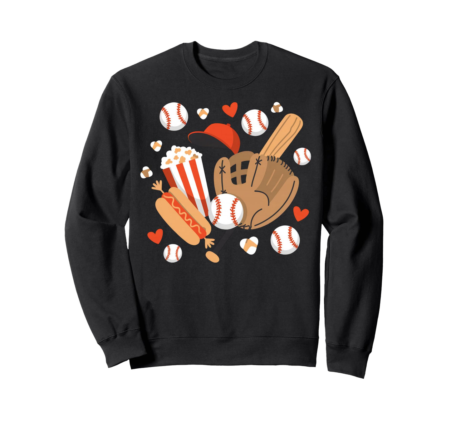 Playful Cartoon Baseball Elements Sweatshirt - Minimalist Print for Adults - T-Shirt, Sweatshirt, Hoodie