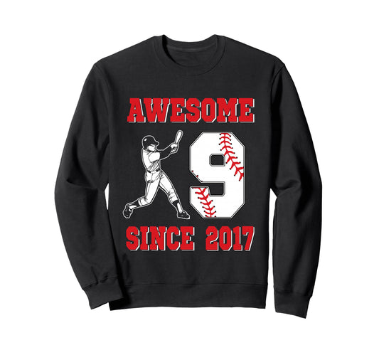 9 Year Old Birthday Baseball Awesome Sweatshirt - Custom Art Print Unisex - T-Shirt, Sweatshirt, Hoodie