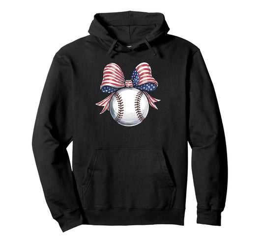 American Flag Coquette Bow Baseball Hoodie - Custom Art Print for Adults - T-Shirt, Sweatshirt, Hoodie